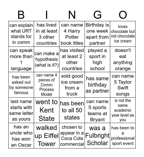 Communication Bingo Card