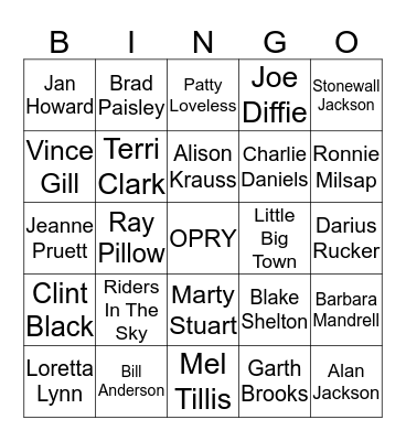 Opry Members Bingo Card