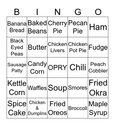 Fall Country Cookin' Bingo Card