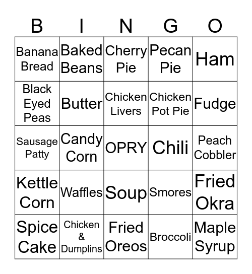 Fall Country Cookin' Bingo Card