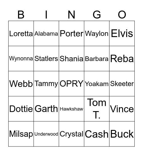 Artists You Know by One Name Bingo Card
