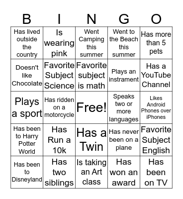 Networking Bingo Card
