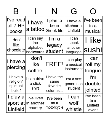 Hewitt Human BINGO! Bingo Card