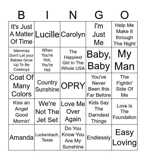 Country Hits - 1980's Bingo Card