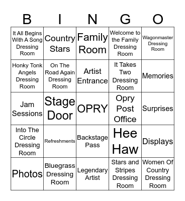 Backstage at the Opry Bingo Card