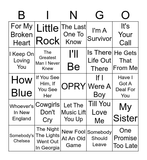 Country Hits - Reba Bingo Card