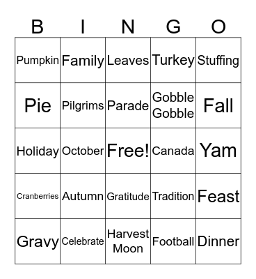 Thanksgiving  Bingo Card