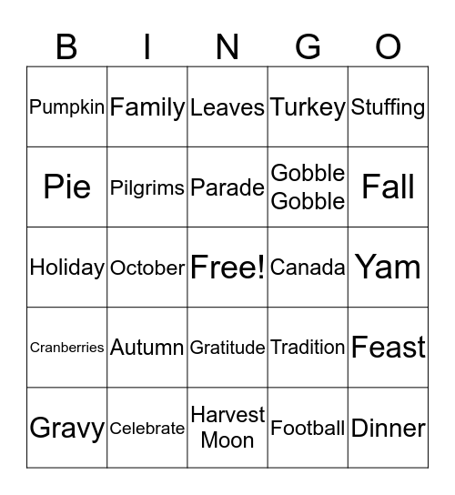 Thanksgiving  Bingo Card
