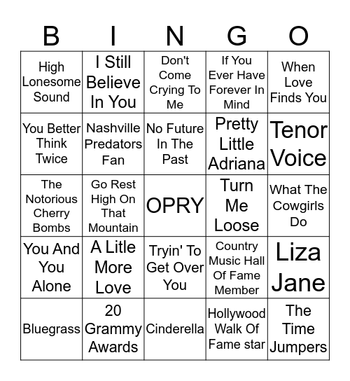 Country Hits - Vince Gill Bingo Card