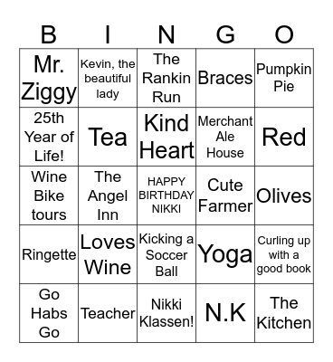 Nikki's 25th Birthday BINGO! Bingo Card