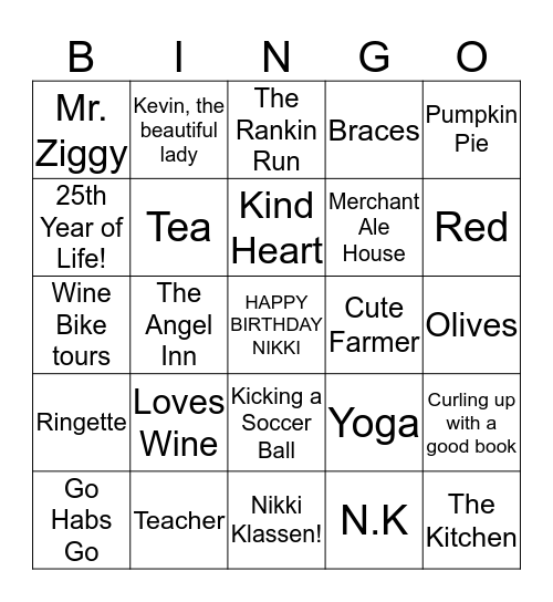 Nikki's 25th Birthday BINGO! Bingo Card