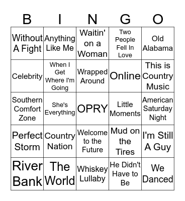 Country Hits - Brad Paisley Bingo Card