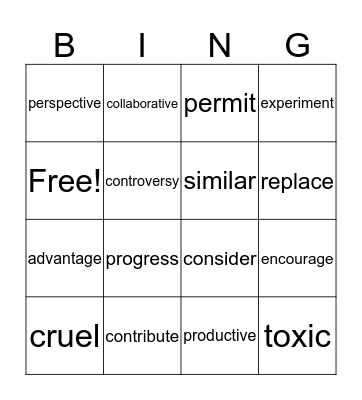 Vocabulary  Bingo Card