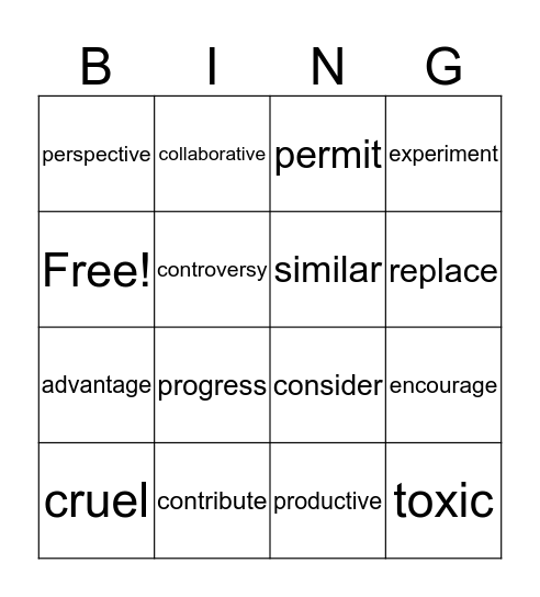 Vocabulary  Bingo Card