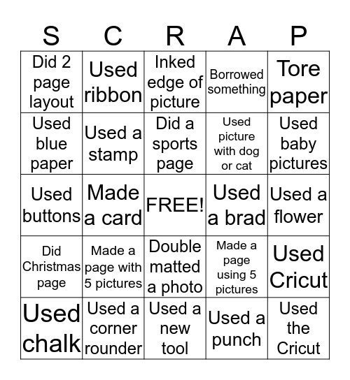 SCRAPBOOK BINGO Card