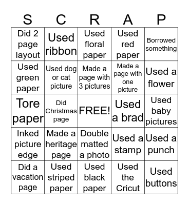SCRAPBOOK BINGO Card