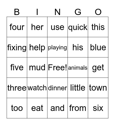 Vocabulary Words Bingo Card