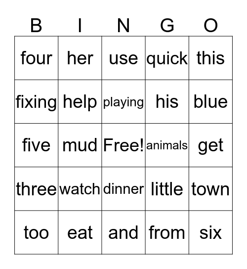 Vocabulary Words Bingo Card