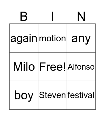 Fall Festival Bingo Card