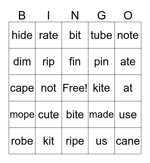 Long and Short Vowel Bingo Card