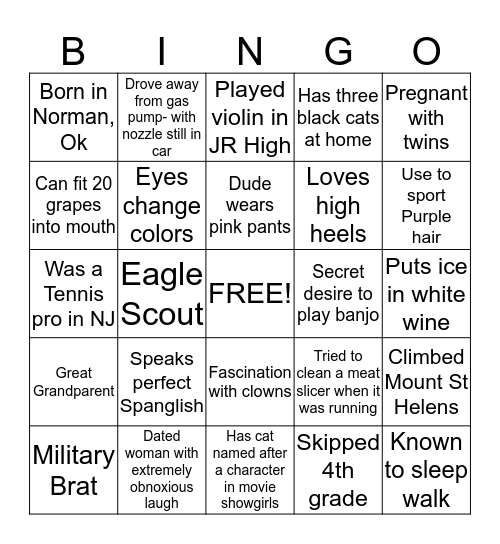 Employee Bingo Card