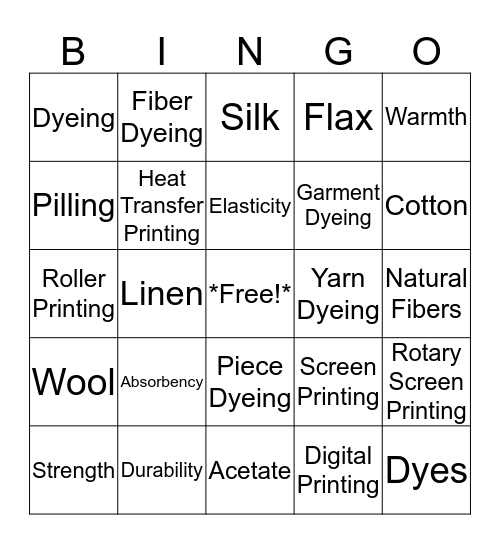 Apparel 1-Printing and Dyeing Bingo Card
