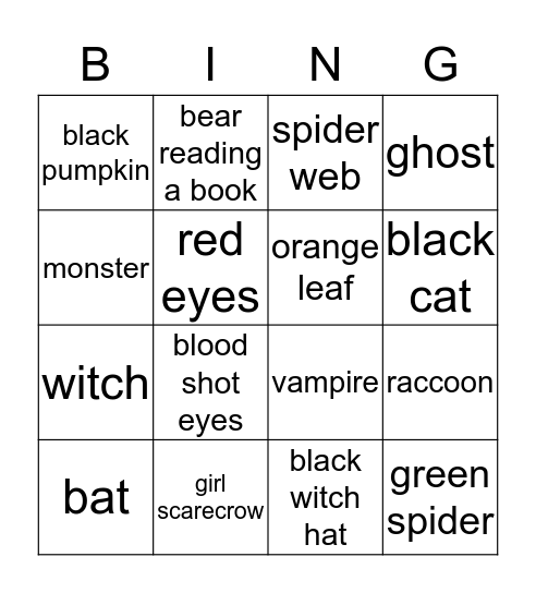 Fall/Halloween Bingo Card