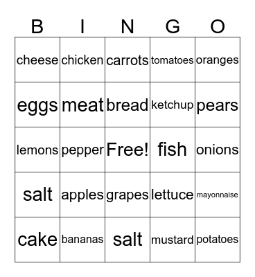 Food Bingo Card