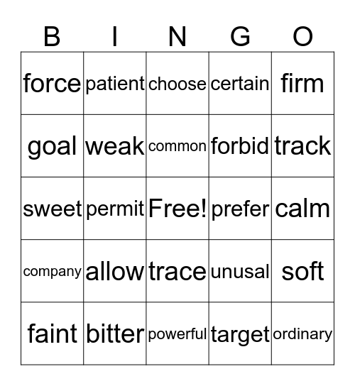 Unit 1: Vocabulary Bingo Card