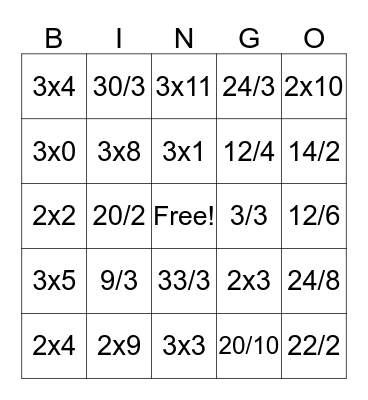 Multiplication and Division 2, 3 Bingo Card