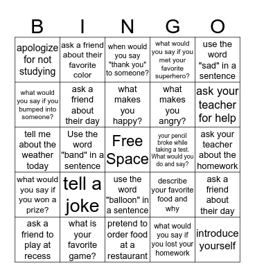 Conversation Bingo Card