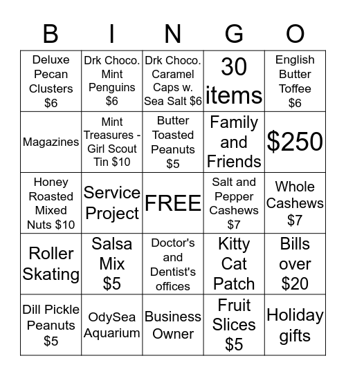 Fall Product BINGO Card