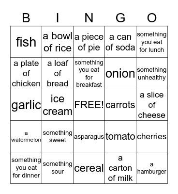 Food Bingo! Bingo Card