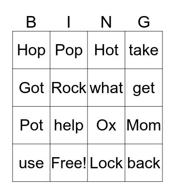 Spelling words Bingo Card
