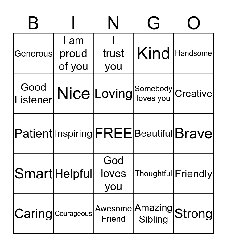 Words of Encouragement Bingo Card