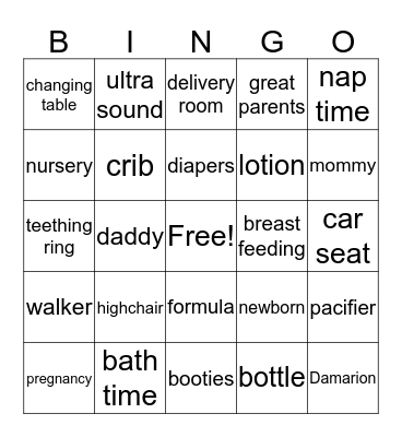 Damarion's baby shower bingo Card