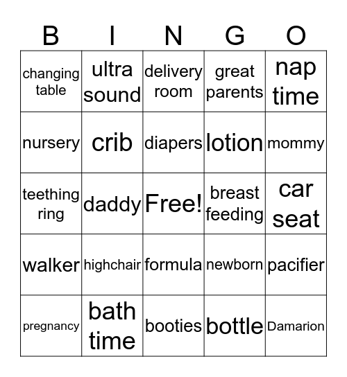 Damarion's baby shower bingo Card
