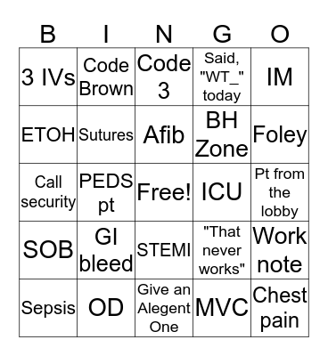 ER Nurse Bingo Card