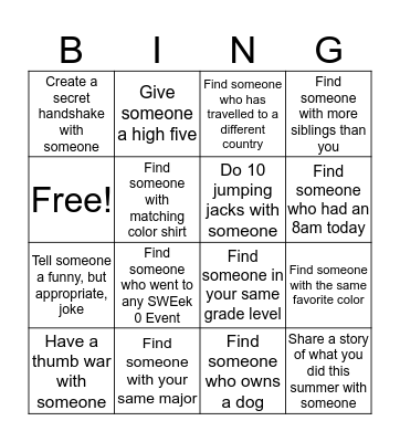 SWE BINGO Card