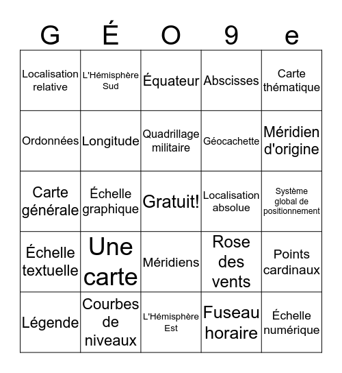 Bingo Révision de Géo Bingo Card