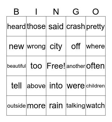 Sight Words  Bingo Card