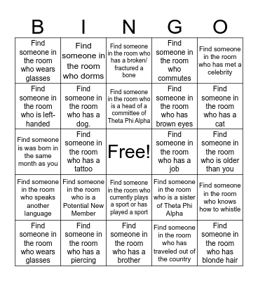 Get to know you bingo: THETA PHI ALPHA Bingo Card