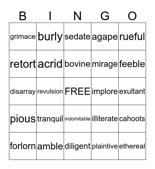 Vocabulary Bingo! Bingo Card