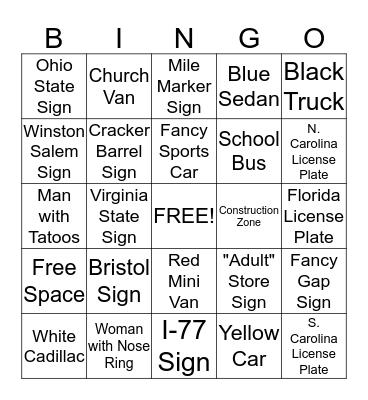 Billy Graham Trip Bingo Card