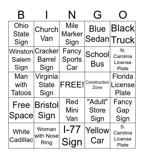 Billy Graham Trip Bingo Card