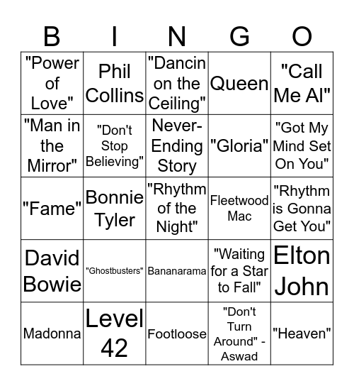 '80s BINGO! Bingo Card