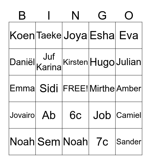 Groep 6c/7c Bingo Card