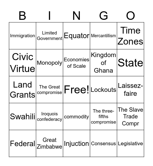 Social Studies Bingo Card