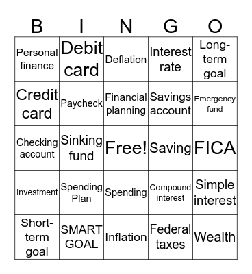 Money Matters Bingo Card