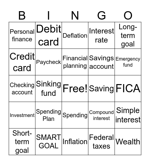 Money Matters Bingo Card